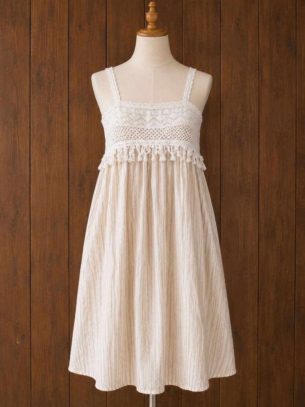 Altar'd State Cream Crochet Bodice Striped Cotton Sundress